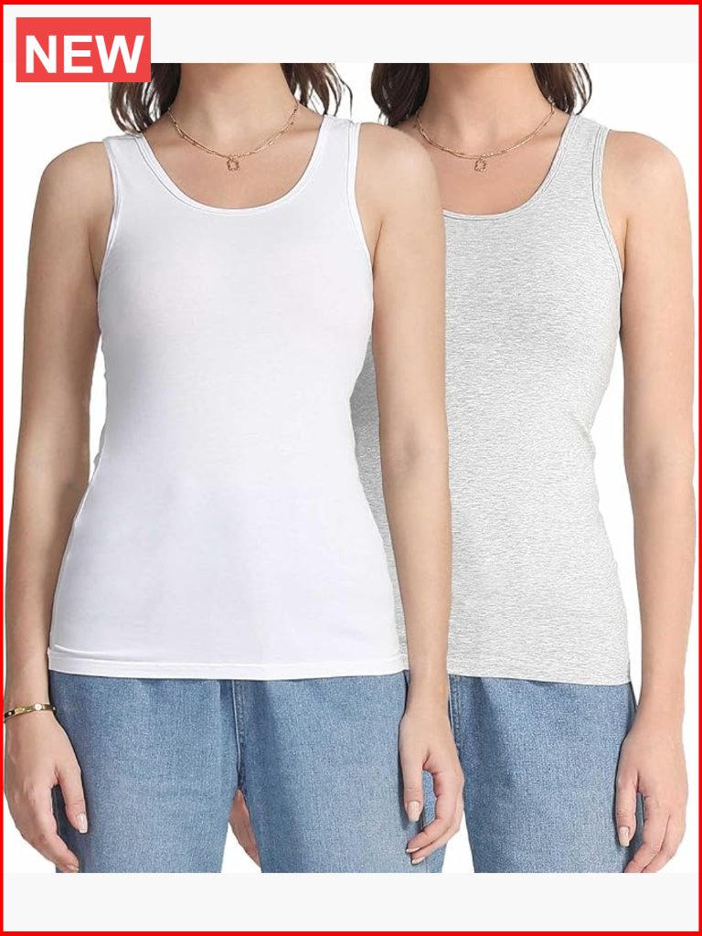 Cotton Blend Tank Tops 2-Pack Undershirts Camis Base Layer Sleeveless Crew Neck